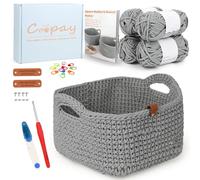 Coopay Kit de crochet pour débutants - Panier carré - Avec instructions de crochet - Kit de crochet DIY pour paniers - Apprentissage du crochet avec crochet de 4,5 mm - Fil épais - Kit de crochet pour