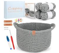 Coopay Kit de crochet pour débutants - Panier rond - Avec instructions de crochet - Kit de crochet DIY pour paniers - Apprentissage du crochet avec crochet de 4,5 mm - Fil épais - Kit de crochet pour