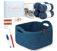 Coopay Kit de crochet pour débutants - Paniers carrés - Avec instructions de crochet - Kit de crochet DIY pour paniers - Apprentissage du crochet avec crochet de 4,5 mm - Fil épais - Kit de crochet