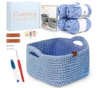Coopay Kit de crochet pour débutants - Paniers carrés - Avec instructions de crochet - Kit de crochet DIY pour paniers - Apprentissage du crochet avec crochet de 4,5 mm - Fil épais - Pour débutants