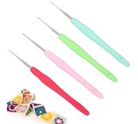 Coopay Lot de 4 mini crochets à pointe fine avec poignée douce 0,5 mm, 0,75 mm, 1,0 mm, 1,25 mm, petites tailles pour fil fin et pointu