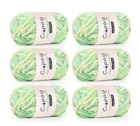 Coopay Lot de 6 pelotes de laine chenille pour crochet, 100 g de fil chenille doux et velouté, épaisse et moelleuse, pour tricot, chaude, pour couvertures, écharpes, chapeaux, vert d'eau