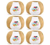 Coopay Pelotes de Laine à Tricoter, 6x45g, Laine Crochet Tricot Doux en Acrylique et Coton, 4 Brins, Fil à Crocheter pour Layette, Écharpe, Carrés Granny Square - Thé au Lait