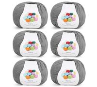 Coopay Pelotes de Laine à Tricoter, 6x45g, Laine Crochet Tricot Doux en Acrylique et Coton, 4 Brins, Fil à Crocheter pour Layette, Écharpe, Carrés Granny Square - Gris