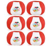 Coopay Pelotes de Laine à Tricoter, 6x45g, Laine Crochet Tricot Doux en Acrylique et Coton, 4 Brins, Fil à Crocheter pour Layette, Écharpe, Carrés Granny Square - Rouge