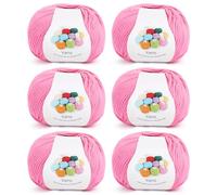 Coopay Pelotes de Laine à Tricoter, 6x45g, Laine Crochet Tricot Doux en Acrylique et Coton, 4 Brins, Fil à Crocheter pour Layette, Écharpe, Carrés Granny Square - Poudre Foncée