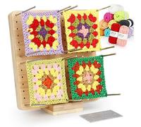 Coopay Planche de Blocage Crochet, 20x20cm Bloqueur Granny Square Crochet avec 12 Pelote de Laine, Planche Blocage Crochet Carré Granny en Bois, Accessoires de Crochet Tricot, avec 16 Tiges de Métal