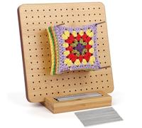 Coopay Planche de Blocage Crochet, 20x20cm Bloqueur Granny Square Crochet avec Feuillure, Planche Blocage Crochet Carré Granny en Bois, Accessoires de Crochet Tricot, avec 20 Tiges de Métal