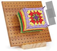 Coopay Planche de Blocage Crochet, 20x20cm Bloqueur Granny Square Crochet, Planche Blocage Crochet Carré Granny en Bois, Accessoires de Crochet Tricot, avec 20 Tiges de Métal