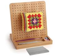 Coopay Planche de Blocage Crochet, 20x20cm Bloqueur Granny Square Crochet, Planche Blocage Crochet Carré Granny en Bois, Accessoires de Crochet Tricot, avec 20 Tiges de Métal