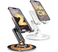 Cooper 360° - Adjustable Desk Phone Holder - Pack Of 2 360° Rotatable Mobile Stand, Multi-Angle, Metal Base, Foldable, Portable Desk Stand (Black & Cream White)