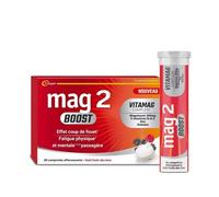 MAG 2 - BOOST - Magnésium, vitamines B et C, zinc et extrait de guarana - Coup de fouet pour les fatigues physiques et mentales - Ingrédients vegan - Goût fruits rouges- 20 comprimés effervescents
