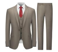 Cooper&Nelson Costume 3 pièces pour Homme, Coupe ajustée, Veste Unie à Un Bouton avec Cravate, Ensemble Smoking, Kaki, Taille 4XL