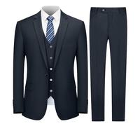 Cooper & Nelson Men's Suit Slim Fit, 3 Piece Suits for Men, One Button Solid Jacket Vest Pants with Tie, Tuxedo Set Dark Navy XL