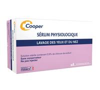 COOPER - Sérum physiologique Lavage du nez et des yeux Hygiène quotidienne Pour toute la famille Fabriqué en France Boîte de 40 unidoses Gouttes Nasales 5 ml