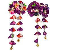 COOPHYA 2 Pièces Épingles à Cheveux Japonaises Fleur Élégantes avec Éventail et Glands Tissu pour Femmes Accessoires Décoratifs pour Fêtes Mariages et Photos