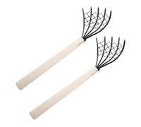 COOPHYA 2pièces Râteau De Plage à Dents pour Coquillages Outil à Main avec Manche Bois Râteau à Griffes pour Ramasser Coquillages