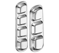 COOPHYA Assiettes Carrées Faciles à Nettoyer et Gain de Place en Acier Inoxydable 2pcs à 4 Compartiments pour Barbecues en Plein Air