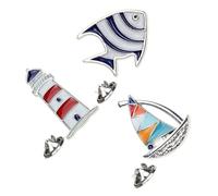 COOPHYA Broche Marine 3 Pièces Motif Poisson Tropical, Voilier et Phare en Métal, Épingles à Poitrine Décoratives, Accessoires Bijoux pour Femmes, pour Vêtements, Paquet et Chapeaux,