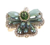 COOPHYA Broche Vintage en Pierre de Verre de Trèfle à Trois Feuilles, Épingle à Revers en Laiton Vert, Accessoire Élégant pour Rassemblements Festifs et Travail