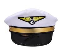 COOPHYA Chapeau de Pilote de Ligne Adulte Blanc Réglable en Tissu et Plastique, Design Élégant et Solide pour Costumes, Fêtes et Performances de Cosplay