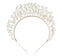 COOPHYA Couronne de Mariage Légère en Alliage Or Perles Faites Main, Accessoire Chic pour Cheveux de Mariée, pour Engagement et Cérémonie