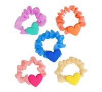 COOPHYA Élastiques pour Cheveux de Cœur Lot de 5 Accessoires en Tissu et Résine pour Queue de Cheval et Poignet Filles Confortables pour Cérémonies et Sorties