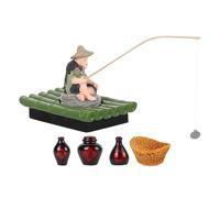 COOPHYA Ensemble de 1 Figurine de pêcheur Flottante pour Aquarium - Statuette Miniature d'un Vieux pêcheur Assis avec Mini Canard et oie décoratifs pour Aquarium et Jardin Aquatique