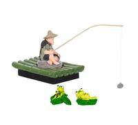 COOPHYA Ensemble de 1 Mini Statue de pêcheur sur Radeau en Bambou - Décoration de Grenouille pêcheuse avec Canne à pêche pour Aquarium - Décorations flottantes pour Aquarium à Domicile ou
