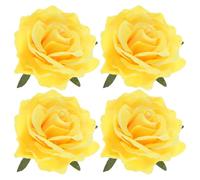COOPHYA Épingle Fleur en Tissu Jaune Forme Rose 4pcs, Accessoire Cheveux DIY Élégant pour Fête Musicale ou Plage, Épingle à Cheveux pour Femmes et Filles