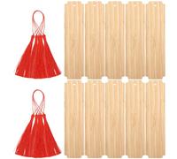 COOPHYA Lot de 10 Sets de Sets de Marque-pages Faits Main en Bois Pompons, Faciles à Utiliser pour Diy, pour Lectures et Mariages, Étiquettes Suspendues Gravées Beige
