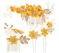 COOPHYA Peigne Décoratif à Fleurs Jaune en Alliage de Zinc Élégant pour Mariages et Engagements, Accessoire de Cheveux Unique Facile à Mettre et Coiffure Instantanément Élégante