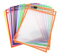 COOPHYA Pochettes Effaçables à Sec Réutilisables Étanches et Pratiques Lot de 12 en Pvc avec Étui pour Stylo Couleur Aléatoire pour Bureau et École