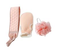 COOPHYA Set de 3 Accessoires de Bain pour Dos et Bras en Tissu Nuage Rose Brosse Exfoliante et Masseuse pour Bain Kit Complet pour Massage et Exfoliation