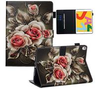 Coopts Étui pour iPad 10.2 avec Porte-Crayon pour iPad 7ème génération 2019 / iPad Air 3 10,5" 2019/iPad Pro 10,5" 2017 Motif Mignon Dessin animé Fonction Veille/réveil Automatique 03-Red Rose