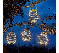 Coospy Lot de 4 lanternes solaires à LED en spirale, lampes solaires de jardin décoratives à suspendre, lampe suspendue étanche pour jardin, terrasse, porche