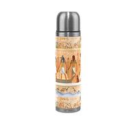 Coosun Égypte ancienne Scène en acier inoxydable Thermos Bouteille d'eau sous vide Gobelet isotherme anti-fuite double vide pour bouteilles, cuir PU Voyage thermique Mug, 481,9 gram
