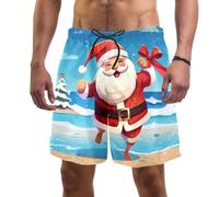 coosun Short de bain Père Noël pour homme à séchage rapide, Père Noël de plage, M