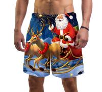 coosun Short de bain Père Noël pour homme à séchage rapide, Père Noël et cerf, L