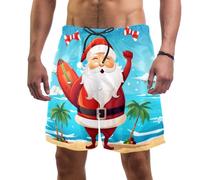 coosun Short de bain Père Noël pour homme à séchage rapide, Père Noël surfeur, L