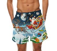 COOSUN Short de bain pour homme à séchage rapide Motif Père Noël - Multicolore - M