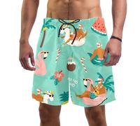 coosun Short de plage pour homme à séchage rapide Motif renne de Noël Taille S, Père Noël amusant., M