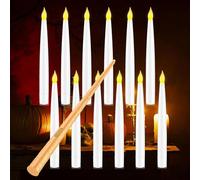 Coovee Lot de 12 Bougies Flottantes Magiques à Suspendre avec Baguette, Bougies Flottante LED à Piles, Lumière Chaude Vacillante, Bougie Conique électrique Pour Décoration Halloween party Anniversaire