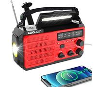 COOWOO Radio solaire d'urgence, 8000 mAh, à manivelle, portable, avec lampe de poche LED, lampe de lecture, boussole et alarme SOS - Radio AM/FM pour camping et urgences