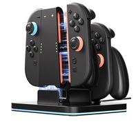 COOWPS pour Nintendo Switch 2 Joy-Con Station de Charge et Poignée 3-en-1, Poignée Ergonomique Confortable, Dock de Charge Rapide Magnétique, 9 Modes RGB, Câble Type-C, Brevet Original