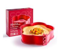 coox moule à charnière fleur avec assiette de service en verre et pieds en verre Ø 26 cm (rouge) moule à pâtisserie en silicone premium avec fond en verre résistant aux rayures, fonction antiadhésive