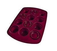 coox Moule à muffins, rouge foncé, peu encombrant, avec moules pliables, en silicone, sans BPA, convient pour 12 muffins