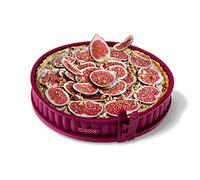coox Moule à quiche avec fond en verre de 26 cm de diamètre, rouge foncé, cuire parfaitement et servir et couper directement sur le fond du verre
