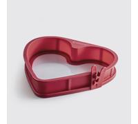coox Moule en forme de cœur avec plateau de service en verre Ø 23 cm - Cuisson et service en un seul - Silicone antiadhésif - Passe au lave-vaisselle - Sans BPA - Rouge foncé