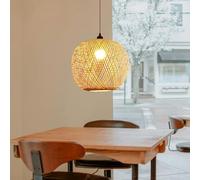 COOYO Lampes Suspendues vintage en rotin lustre en bambou naturel lustre Suspension en osier tressé à la main abat-jour E27 réglable en hauteur Table Chambre à coucher Étude Salon à manger lustre(20cm